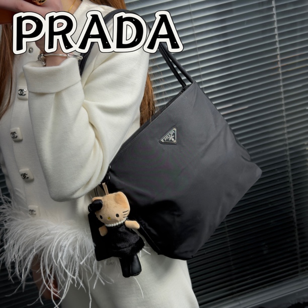 95新 Prada/普拉达 TH773  托特 黑色 尼龙 单肩腋下包