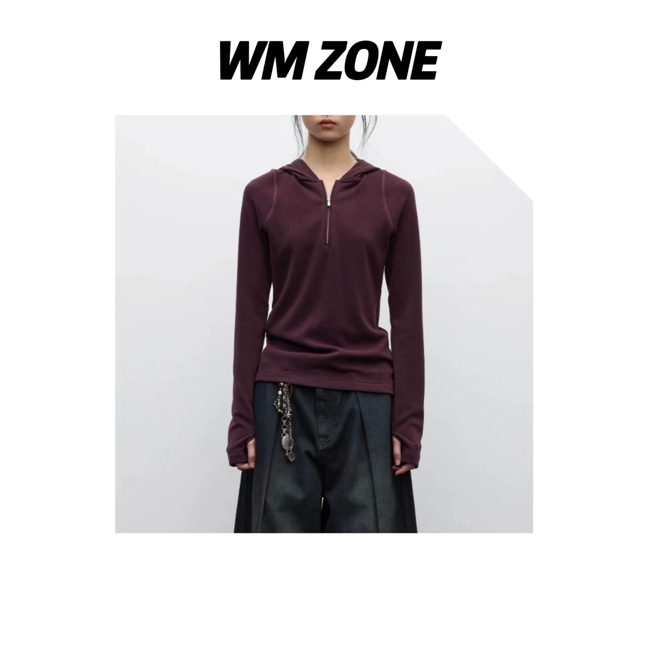 WM 4-7-4101 软糯拉绒半拉链连帽打底衫
