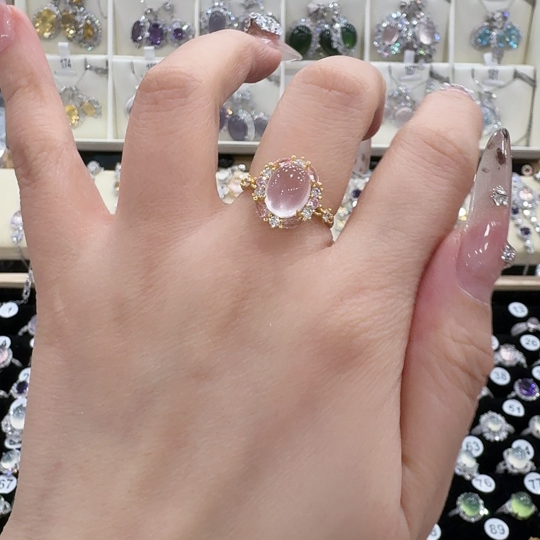 喵***~蛇纹石玉银S925镶嵌戒指