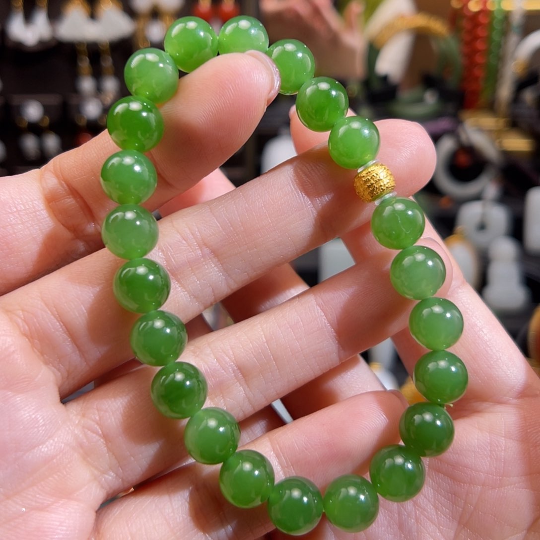 和田玉手串18K金镶嵌