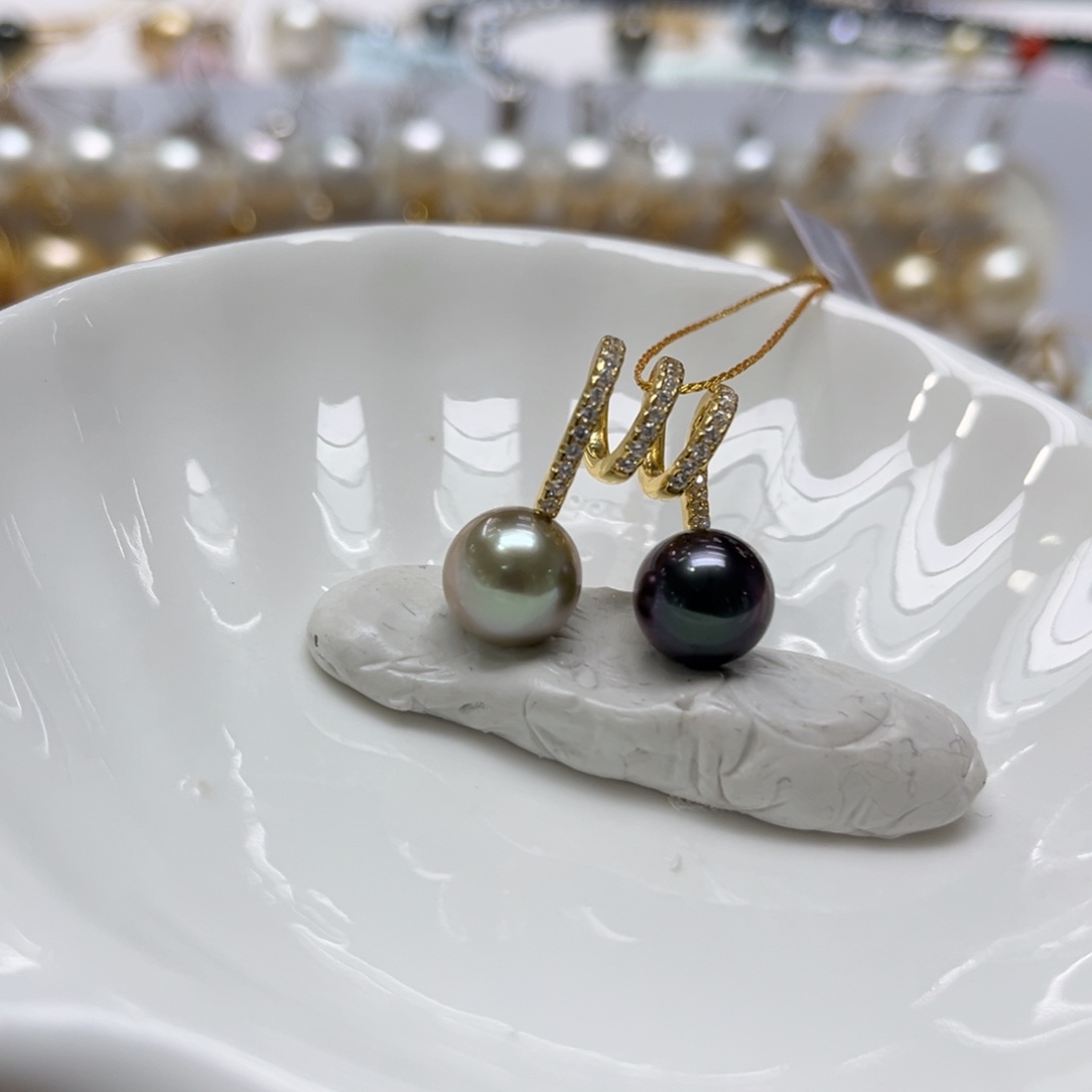 银S925镶嵌海水珍珠吊坠(不含链)9-10mm