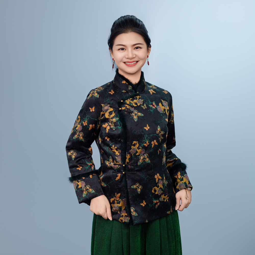 【翰墨】斜襟短款长袖纯色厚款棉服上衣女装中国风女士251034T