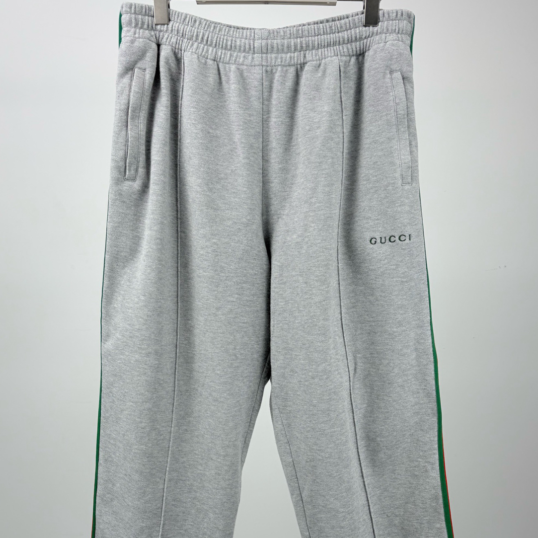 99新 GUCCI/古驰 GUCCI古驰新款侧边红绿织带灰色长裤L码14874