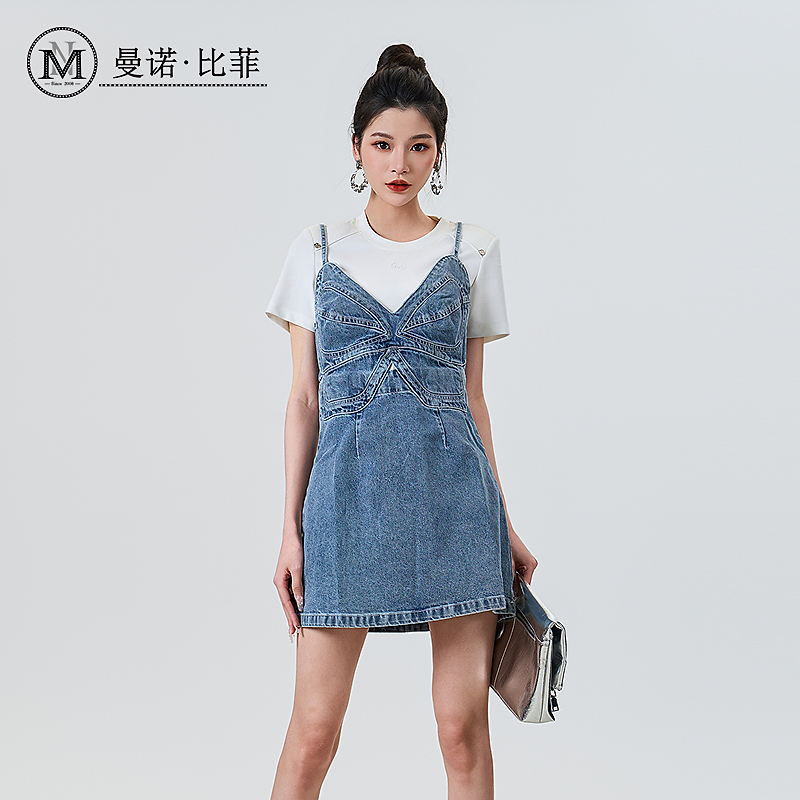 【白姐专属】复古时尚牛仔吊带连衣裙MFAL151020