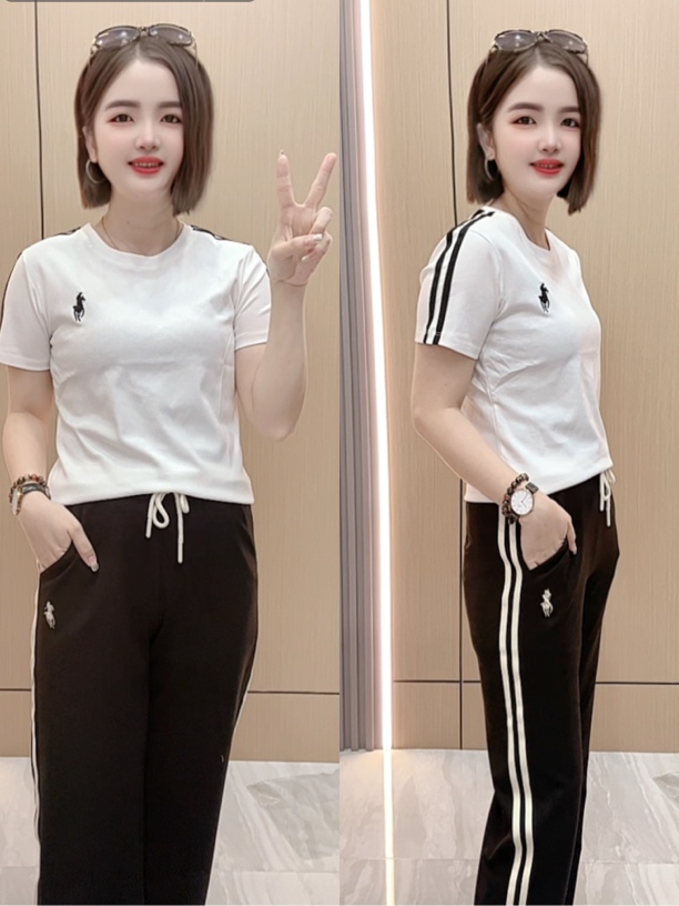 李米米 新款两条杠刺绣小马时尚百搭短袖T恤女808