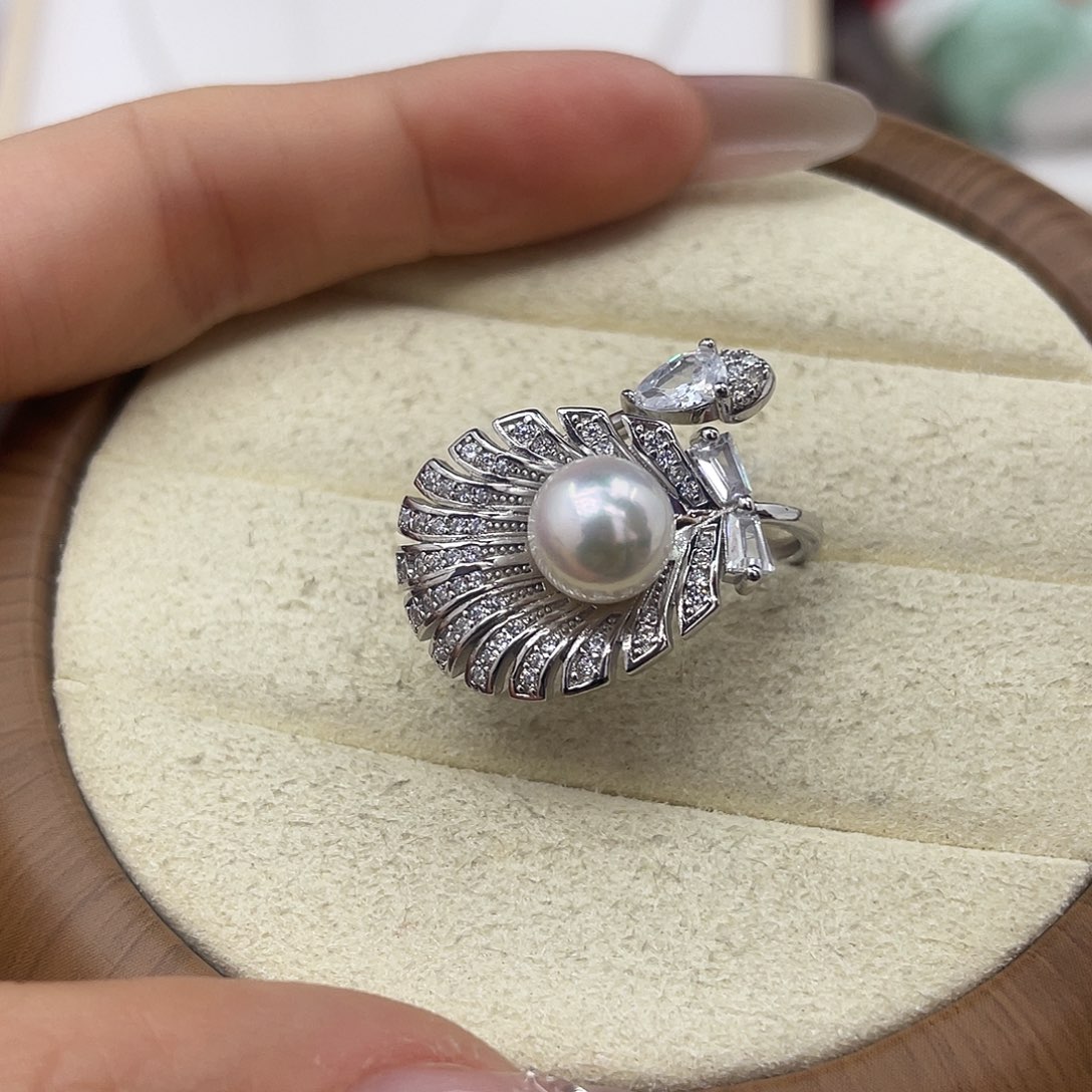 戒指银S925镶嵌海水珍珠