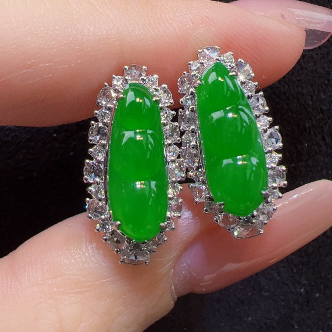 翡翠18K金镶嵌耳饰耳包