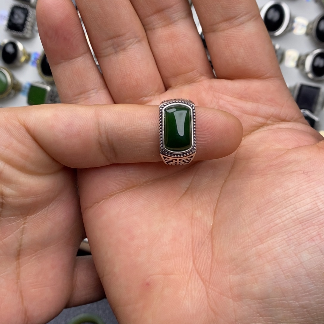 和田玉银S925镶嵌戒指