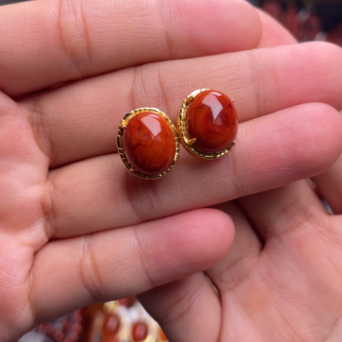 【闪购商品】银S925镶嵌火焰纹蛋面南红玛瑙