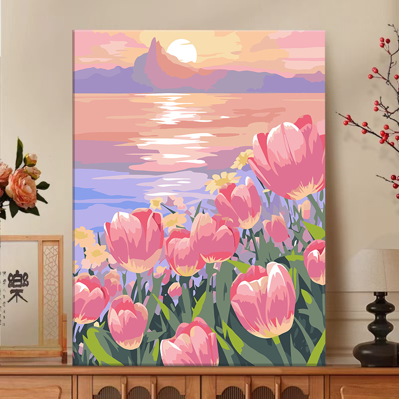 郁金香数字油画diy手工填色向阳而生花卉丙烯填充手绘油彩装饰画