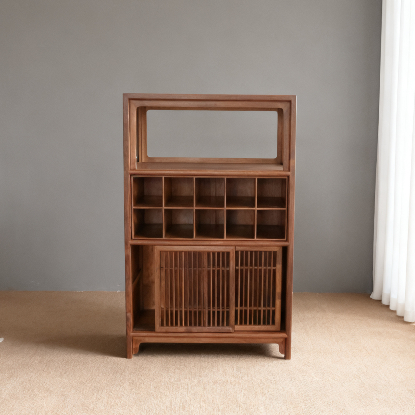 木橼居北美黑胡桃多宝阁实木茶柜茶具收纳柜落地首饰柜博古架茶柜