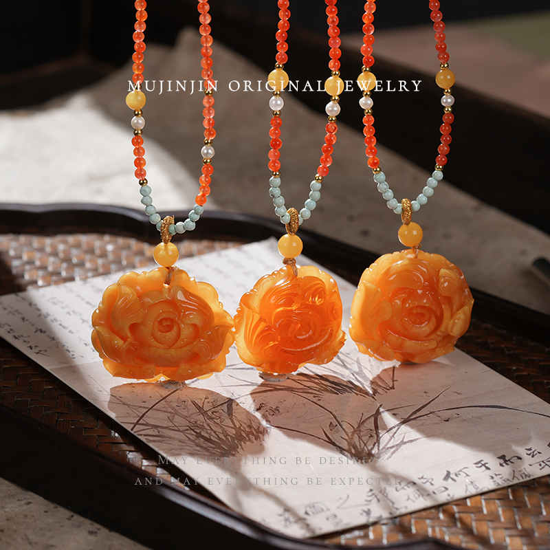 【木槿槿】天然蜜蜡吊坠女款国风新中式时尚项链QS2975多样性发一