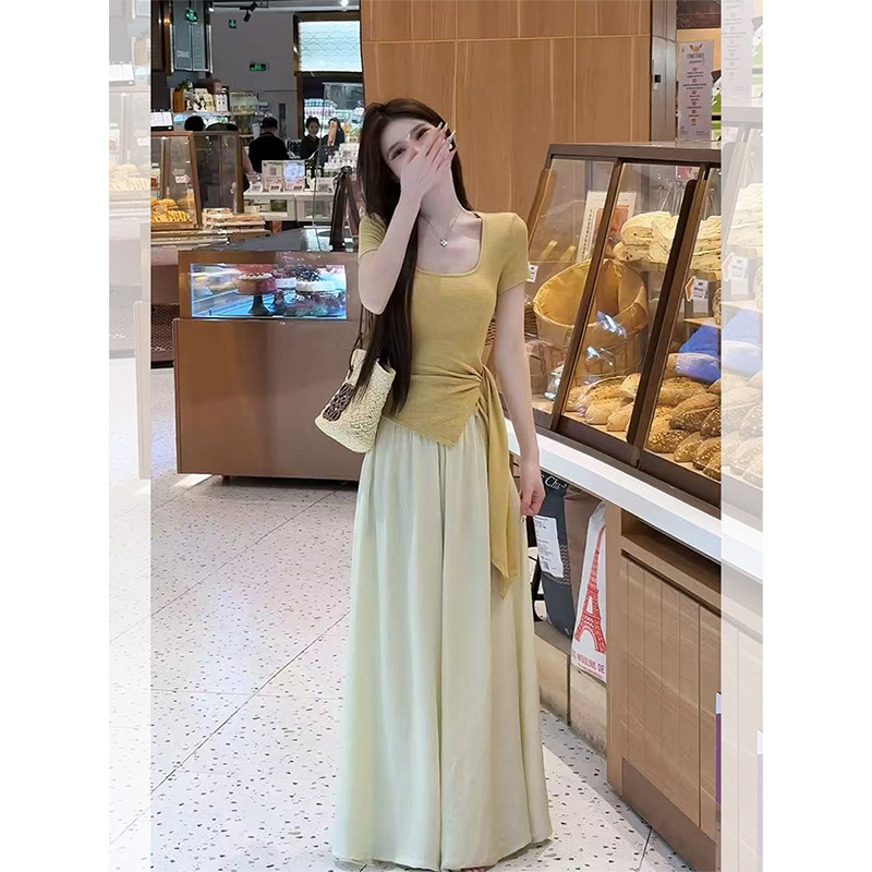 清冷白月光不规则系带收腰上衣女千金高级感贵系垂感裙裤两件套装