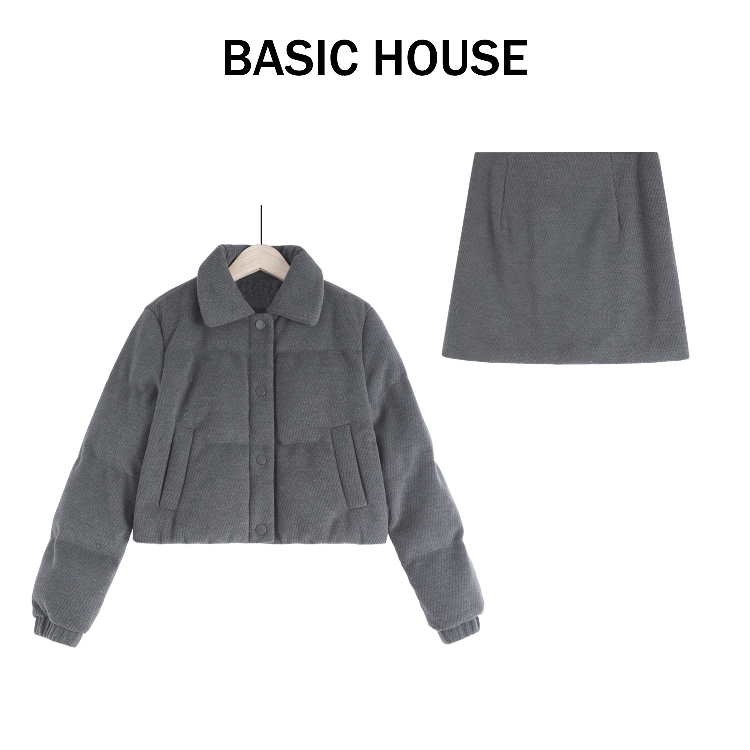 Basic House/百家好秋冬新款灰色百搭女装穿搭两件套B1385B5B2E2