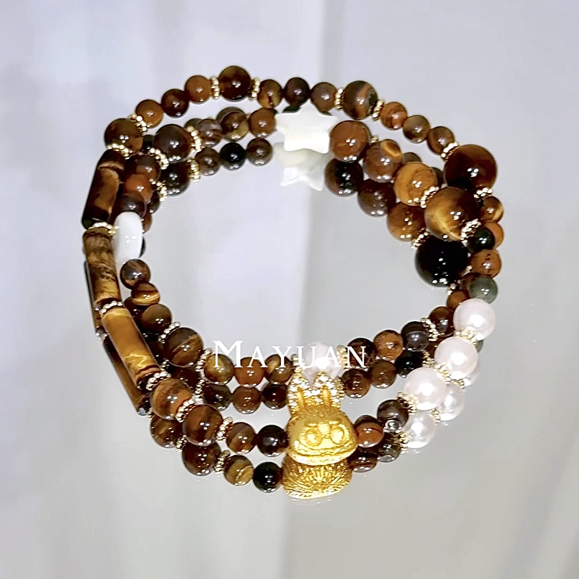 【拉布布2.0】天然虎眼石贝珠白蝶贝拉布布DIY设计手串多样性发