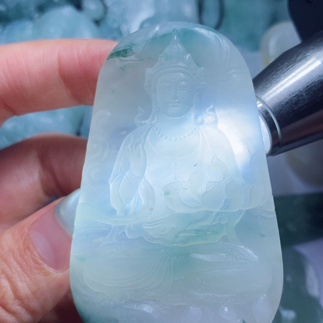 定制翡翠未镶嵌毛货付款后确认抛光