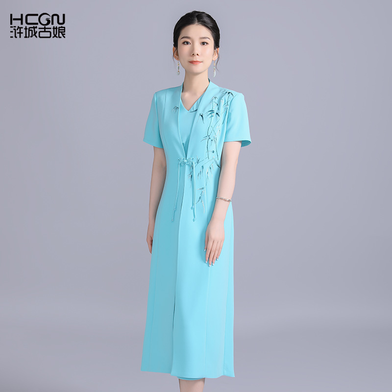 新中式女装国风妈妈萧湘金风两件套裙子套装夏BMT11298+BMT17757