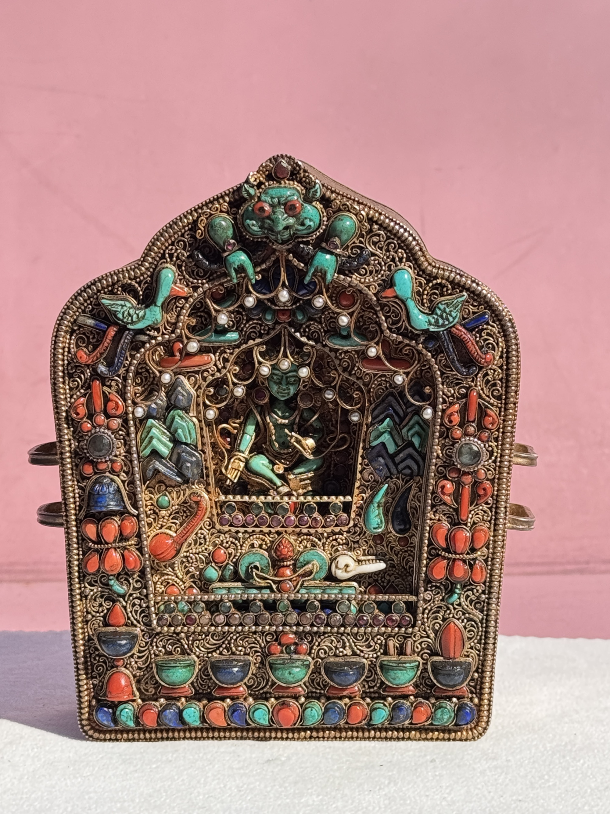 藏式掐丝鎏金嘎乌盒