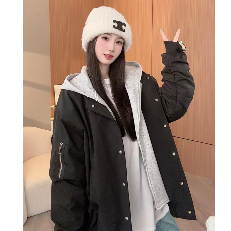 【棉服现货先发】复古潮牌情侣款假两件加厚开衫拉链棉服外套8991