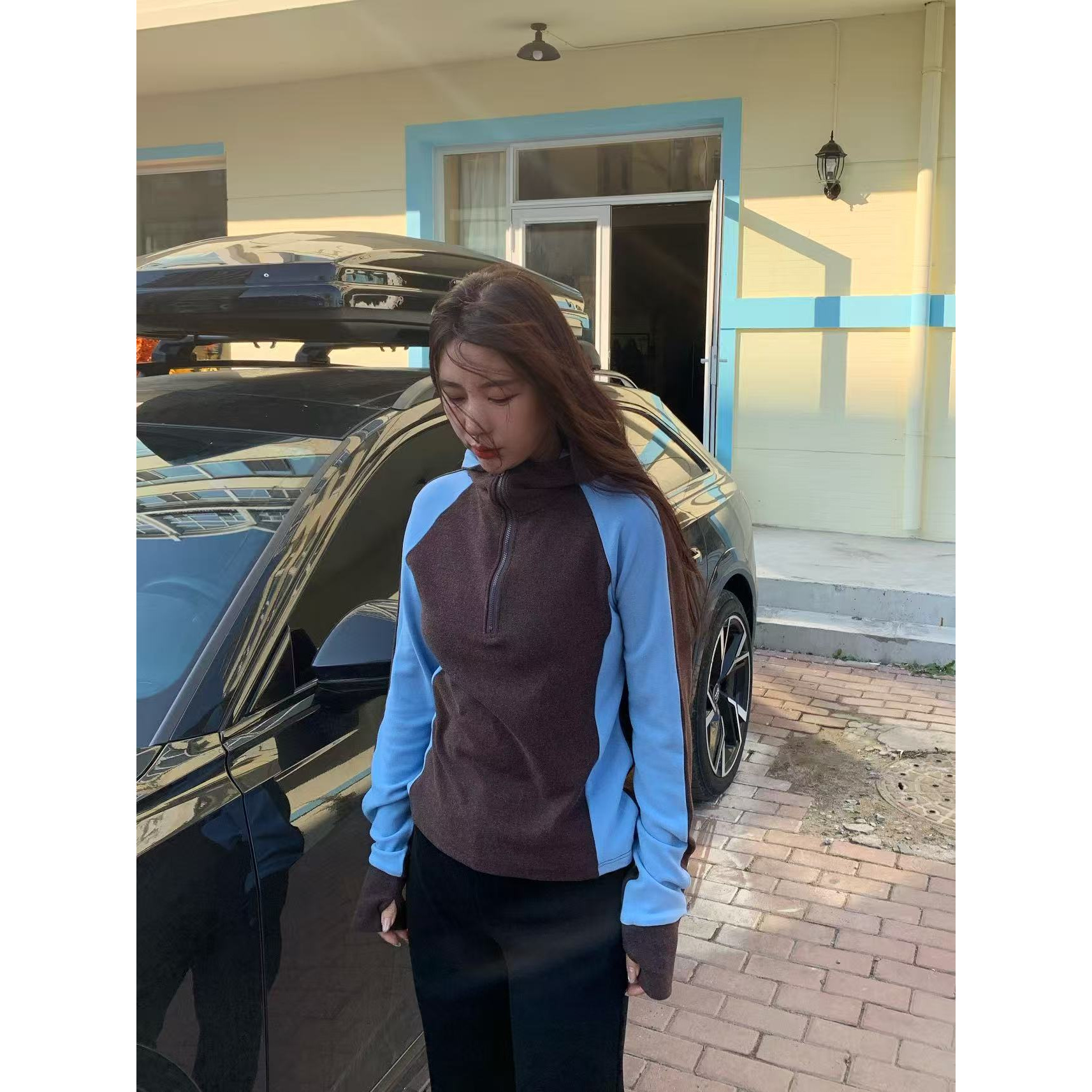 韩代.解构式 拼接德容长袖 L25110714