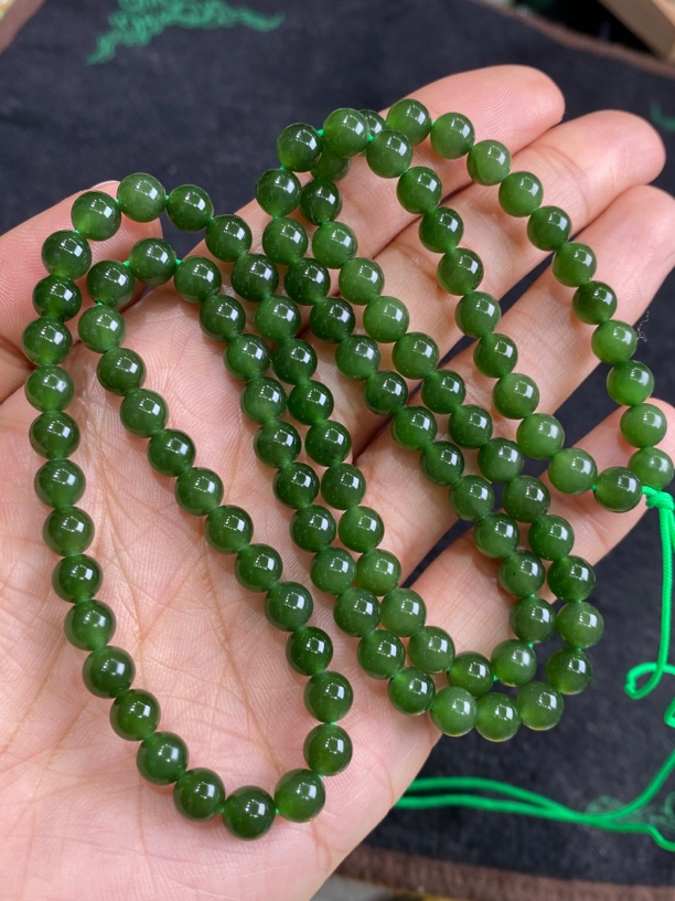 天然俄罗斯和田玉碧玉108颗 6毫米 性价比超高