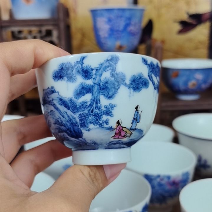 青花斗彩山水主人杯