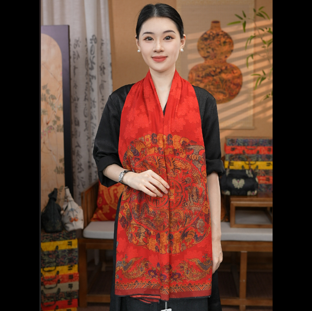 【龙章凤姿 剪花】剪花长巾优雅披肩送礼复古国风双面民族