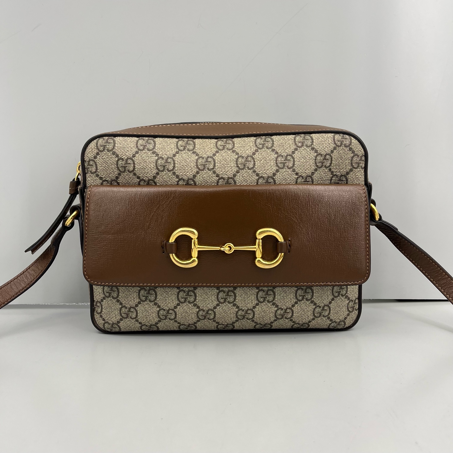 95新 GUCCI/古驰 优选/1955棕色老花相机包标035/22×17×6/ME11033