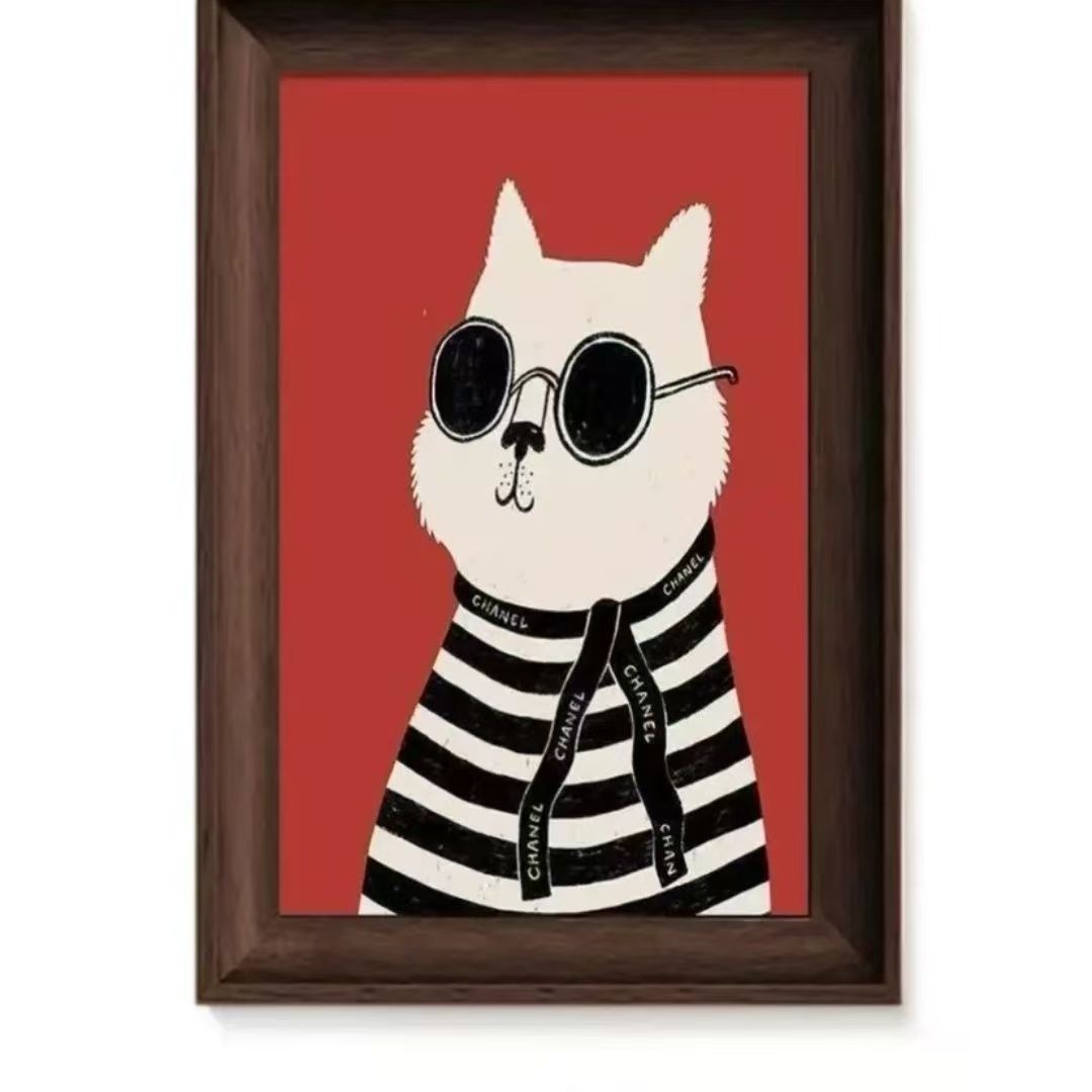 FL27简约个性猫咪斗柜客厅卧室现代装饰画4060-胡桃木