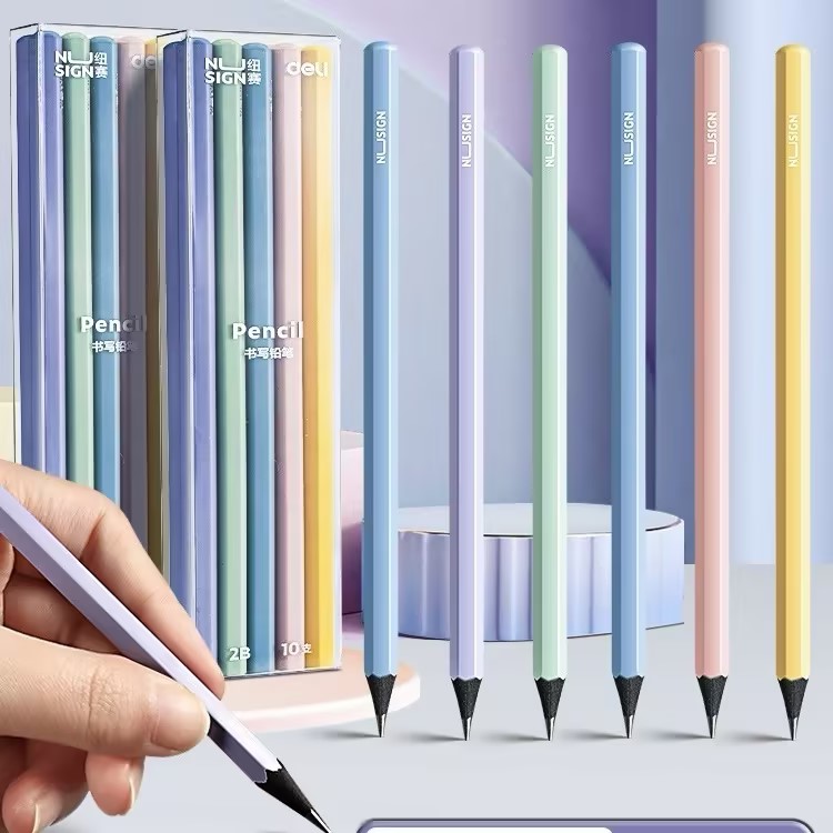 【直播专享】得力文具纽赛彩杆黑木铅笔儿童顺畅书写铅笔2B/HB
