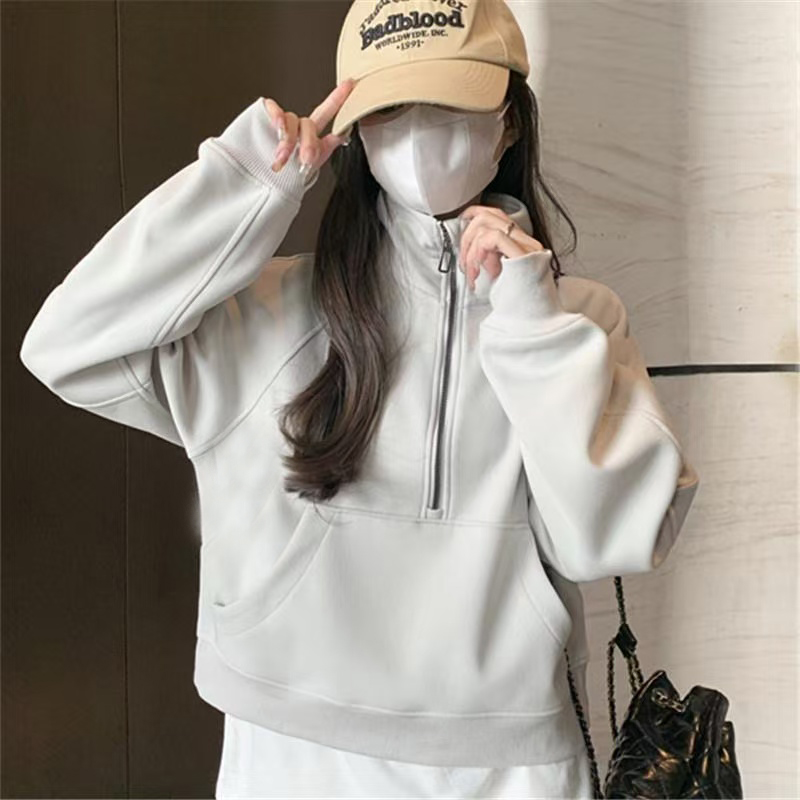 A45-1女士秋冬季棉加绒加厚半拉链短款POLO领卫衣