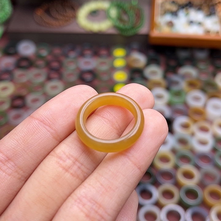和田玉戒指未镶嵌14码橘金糖