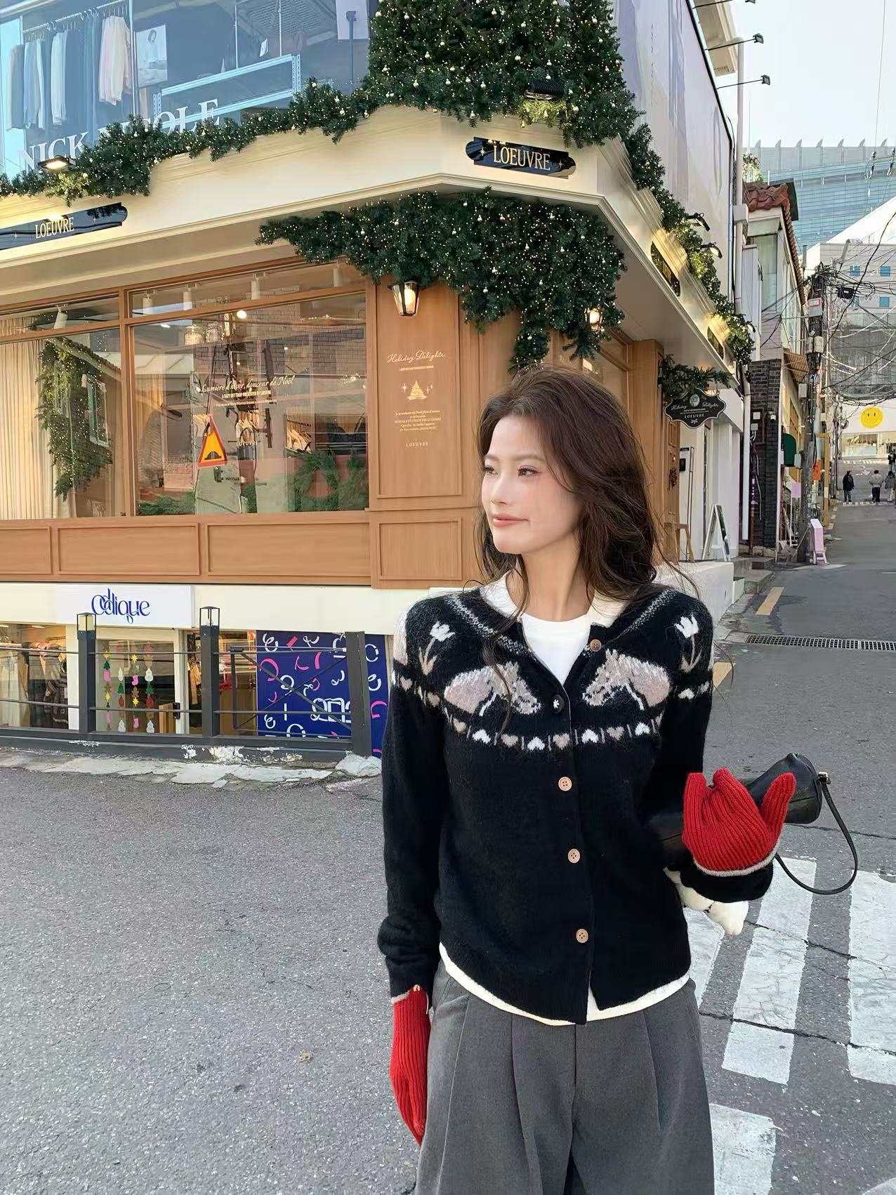 糯米家 羊驼毛小马爱心甜酷修身针织衫889