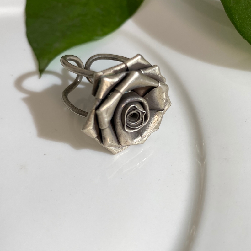 925银戒指 泰式清迈手工银s925纯银中古玫瑰花戒指做旧气质 配饰