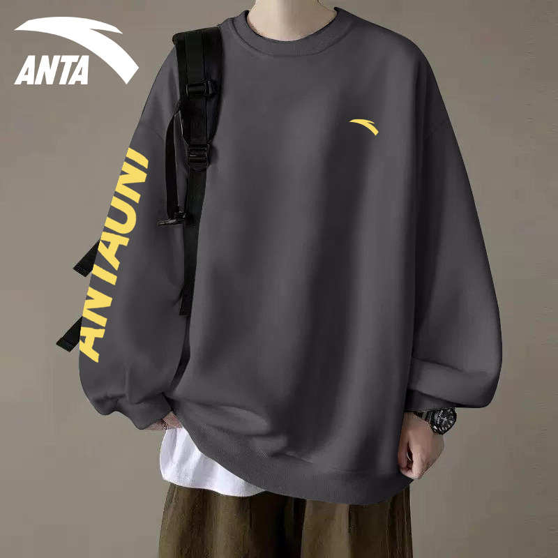 安踏秋冬卫衣男款新款青少年圆领套头衫长袖t恤运动上衣952538719