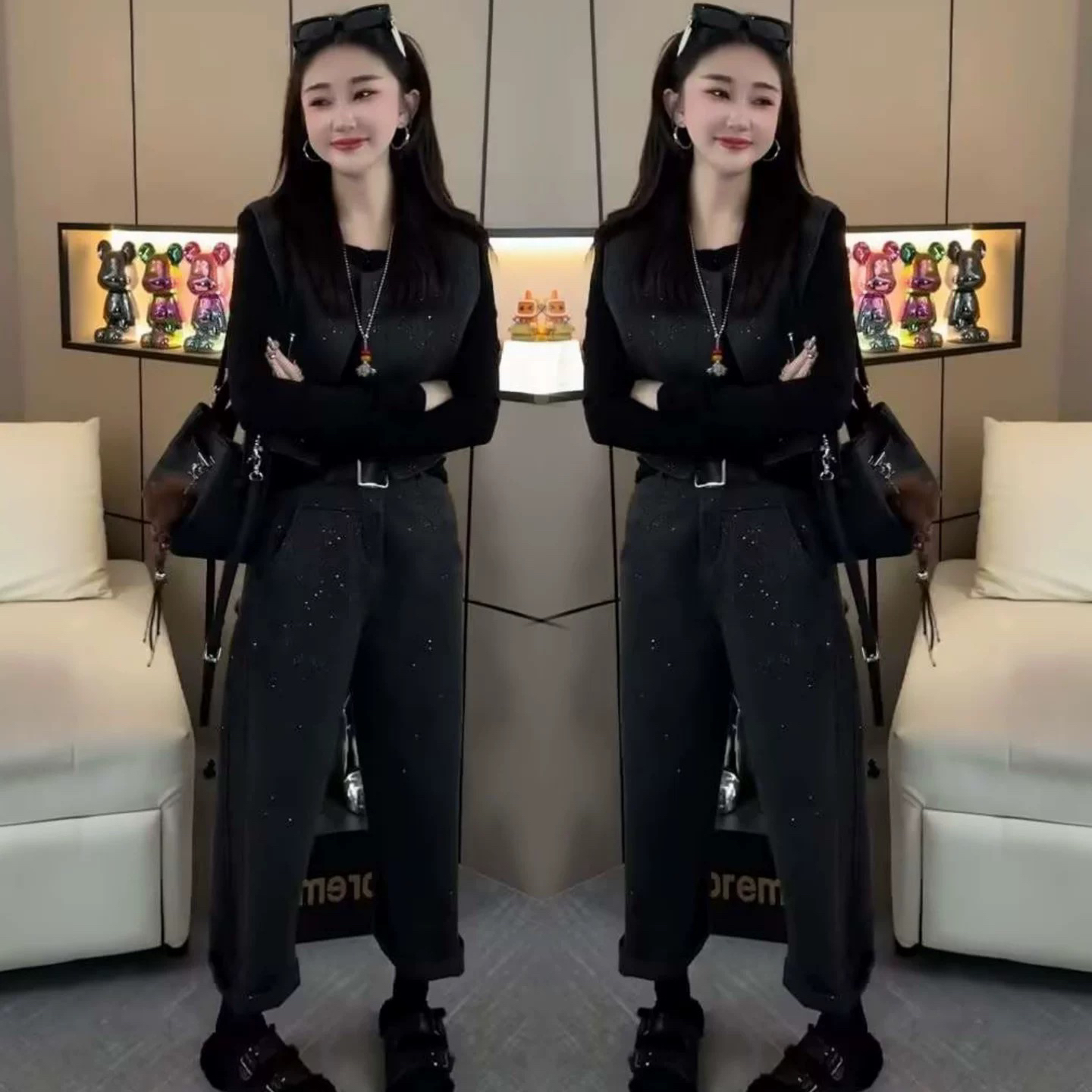 高级感时尚气质春季新款法式纯欲马甲+阔腿裤套装