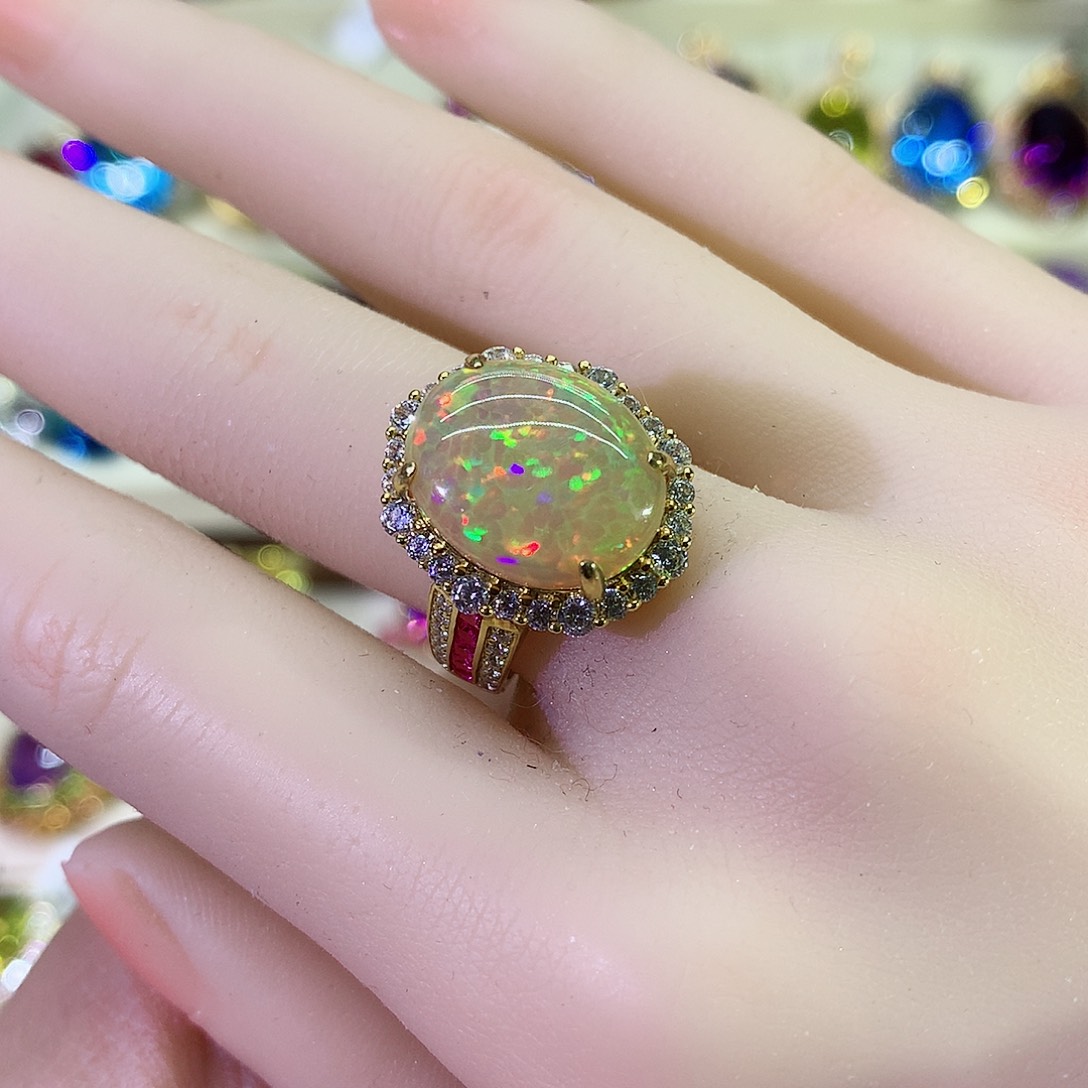 欧泊戒指9K金镶嵌戒指