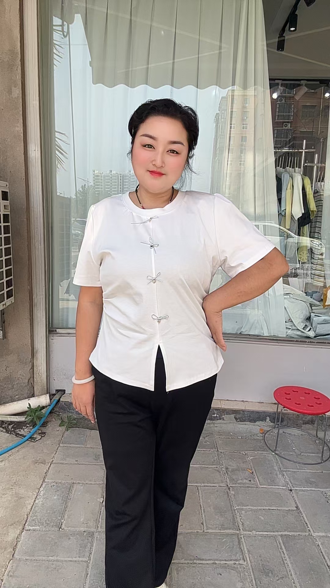 【楠楠家】收腰显瘦大码短袖夏季时尚百搭5099