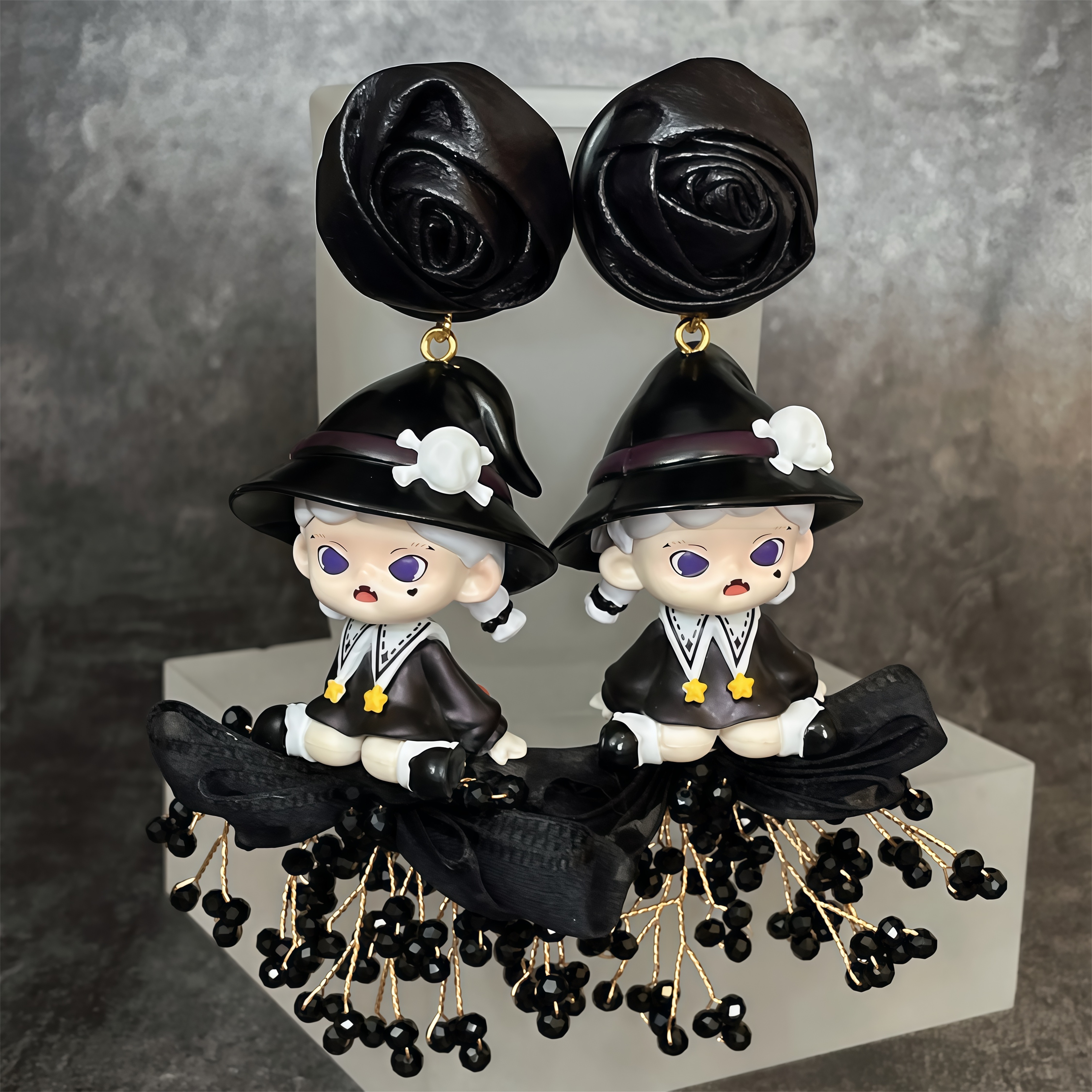 铜合金树脂耳饰 【3416】时尚创意设计小众气质手作DIY黑色萌娃耳环