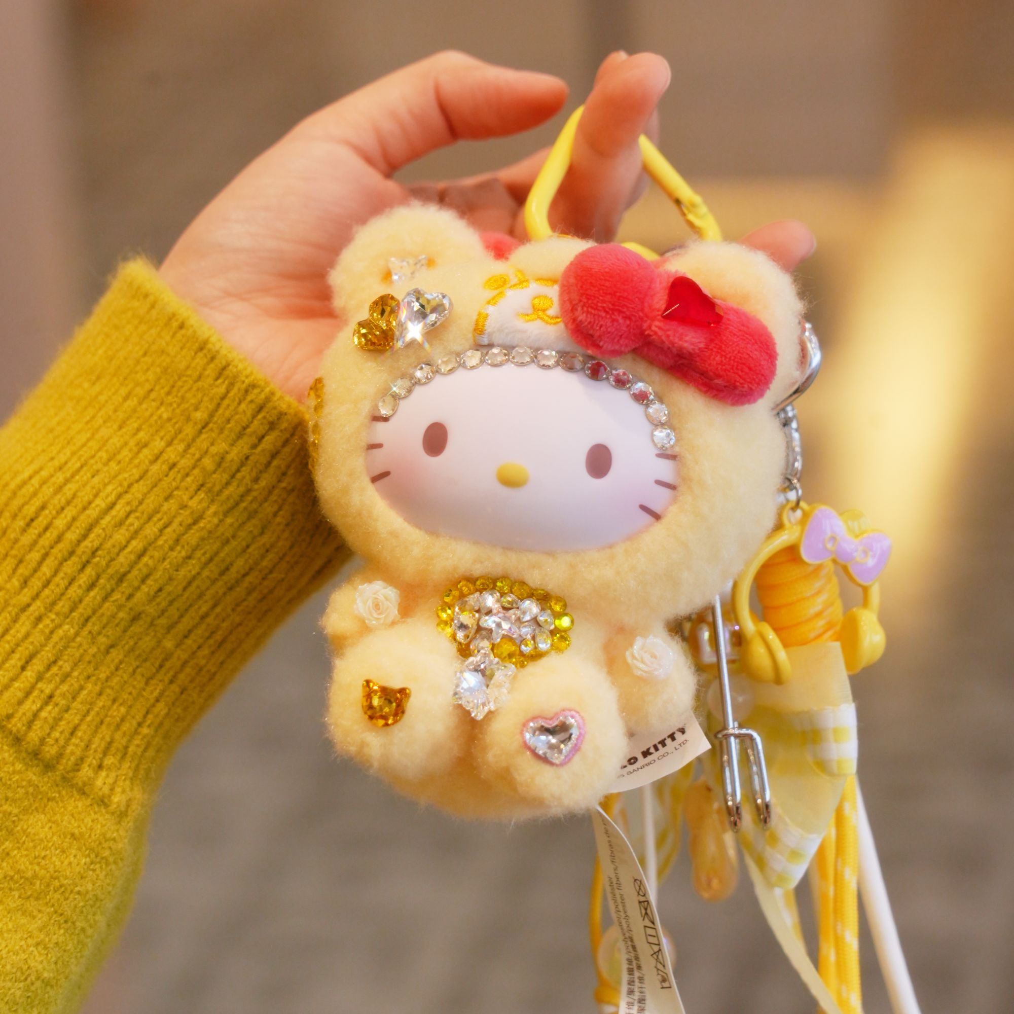创意毛绒泰迪睡衣派对hellokitty闪钻搭配套装手机短挂件挂饰可爱