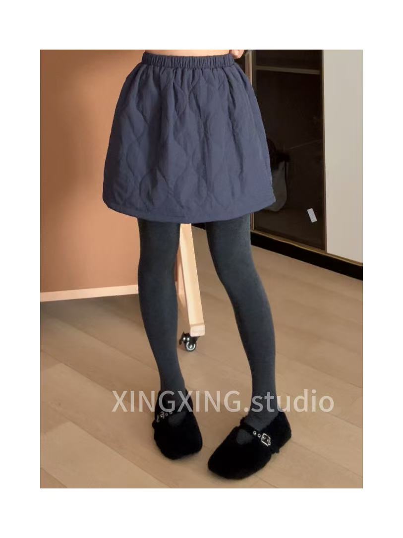 X.x.复古纯色夹棉半身裙女新款秋冬松紧高腰a字棉短裙子5524