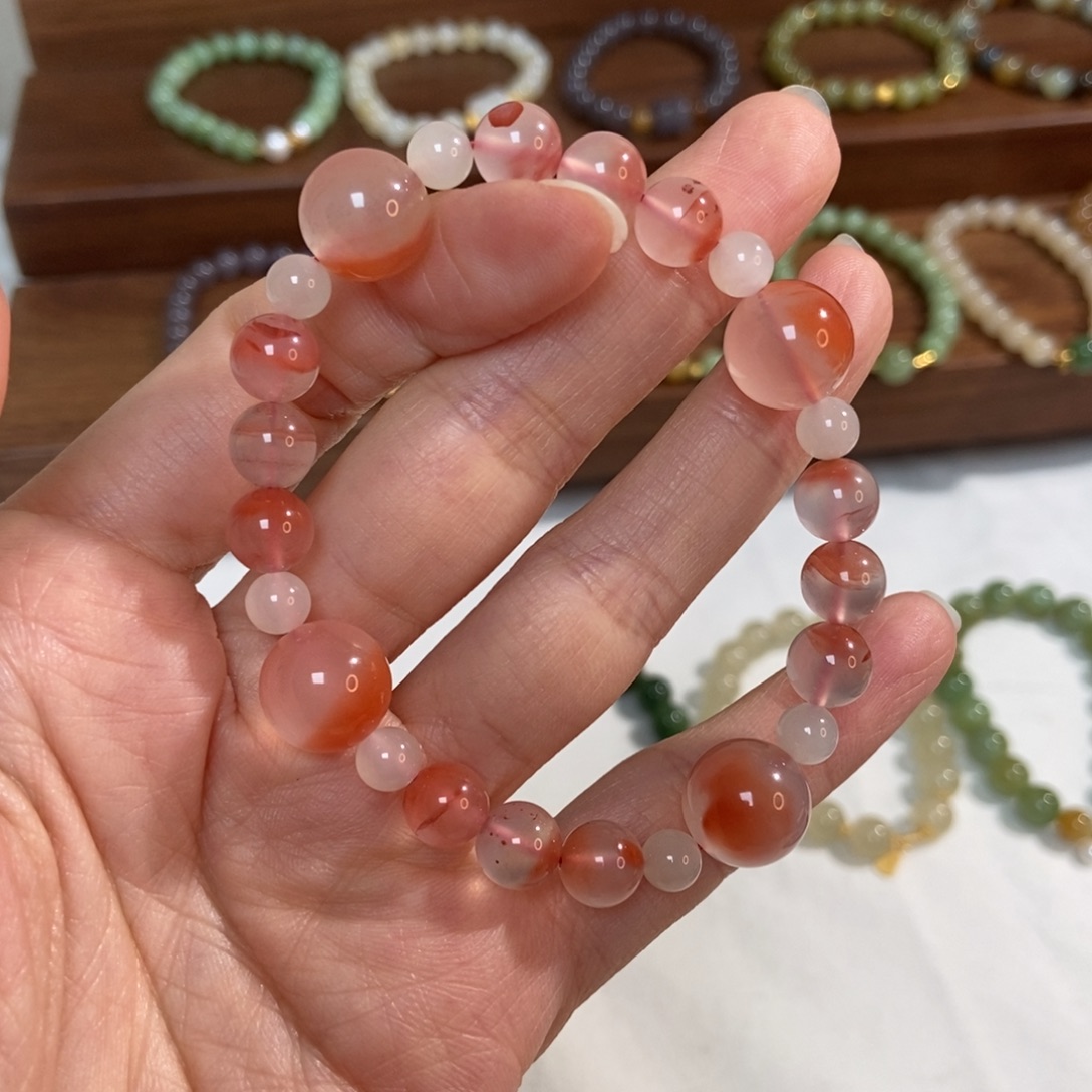 南红玛瑙未镶嵌手链福利14mm冰红微瑕