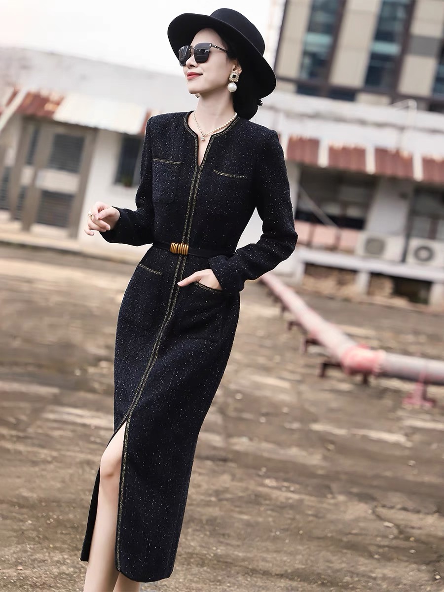 2025早春新款高级感气质优雅名媛复古修身显瘦粗花呢包臀连衣裙