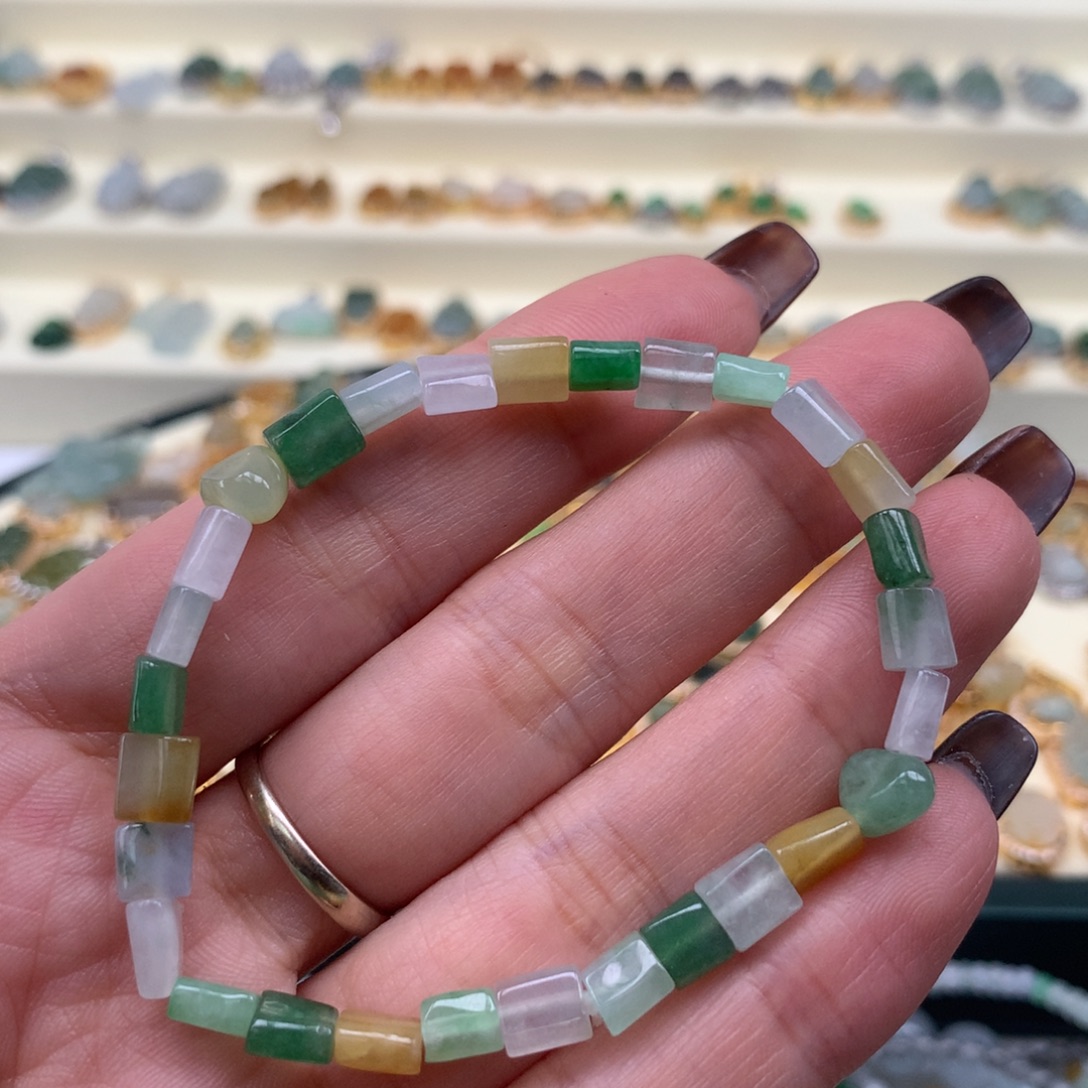 翡翠散珠桶珠手串