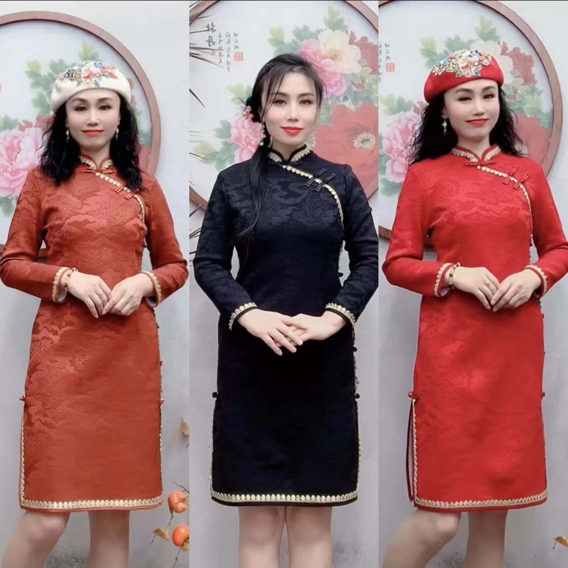 加绒（裙长96左右）旗袍女民族风演出服走秀表演连衣裙礼服86533