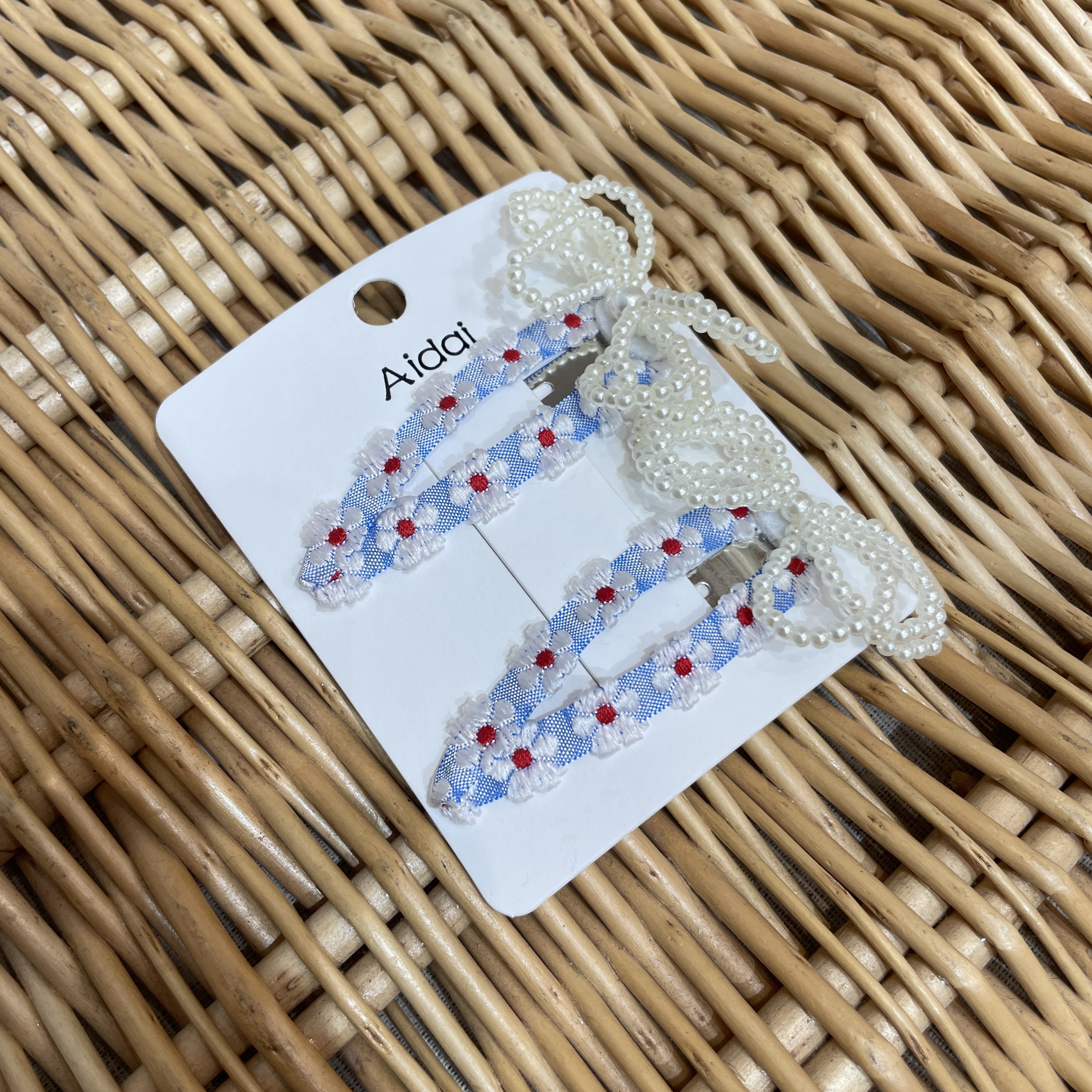 高级感刺绣刘海夹彩色蝴蝶结发夹女