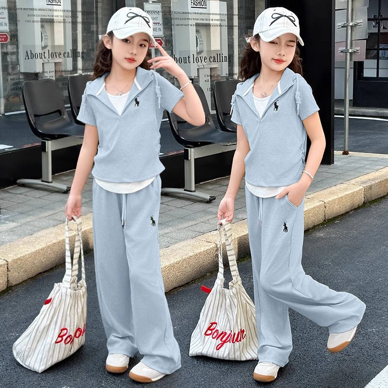 网红儿童休闲短袖新款洋气夏季卡通女童套装小众夏装中大童两件套