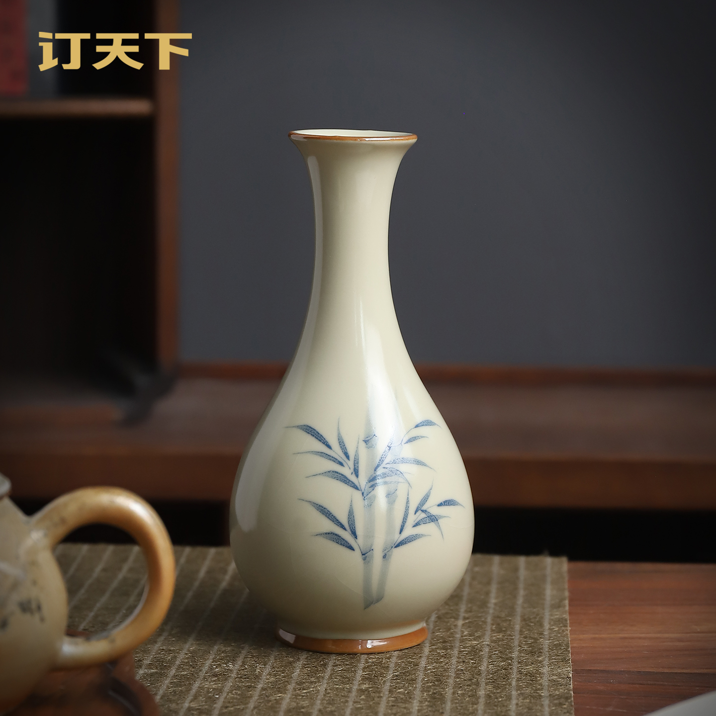 新中式手绘花瓶摆件陶瓷花器插花小花插家居客厅茶几桌面装饰品