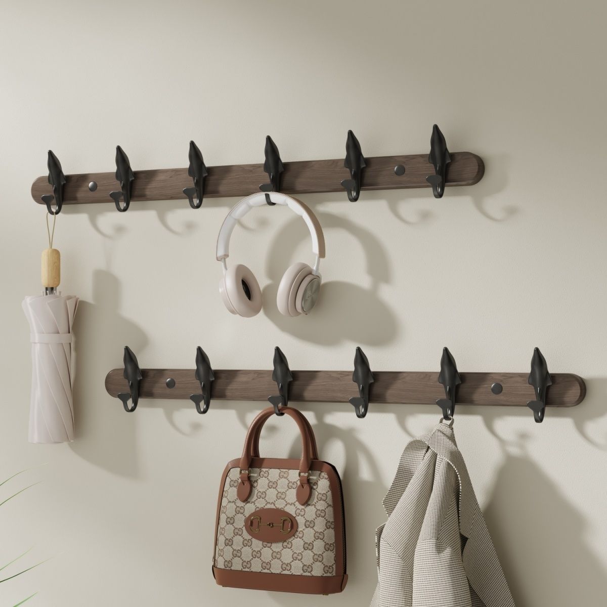 胡桃木挂衣钩高级入户门后挂钩实木免打孔玄关墙上挂衣架壁挂衣架