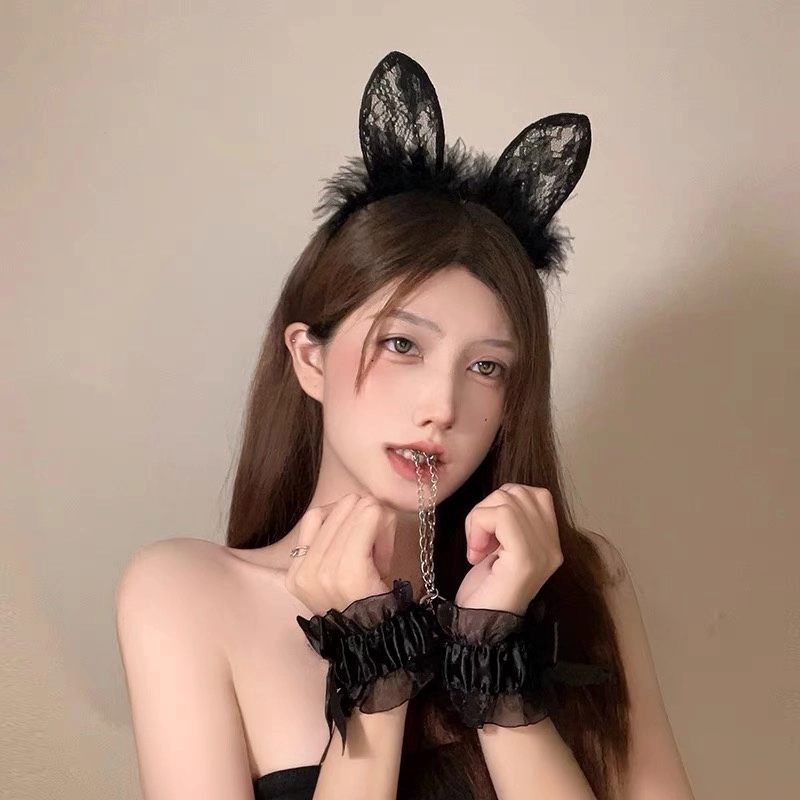 日系兔耳朵发箍cosplay短款毛毛发饰蕾丝性感头箍压发发卡头饰女